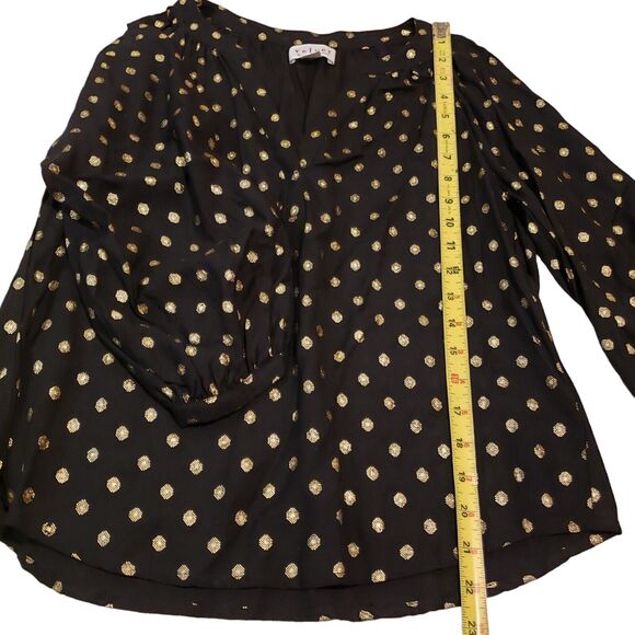 Velvet Graham & Spencer Black Gold Blouse V-Neck Womens X-Small Polka Dot - Picture 5 of 8